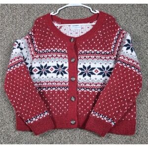 Old Navy Winter Sweater Womens XL Red Snowflake Fair Isle Button Front Cardigan